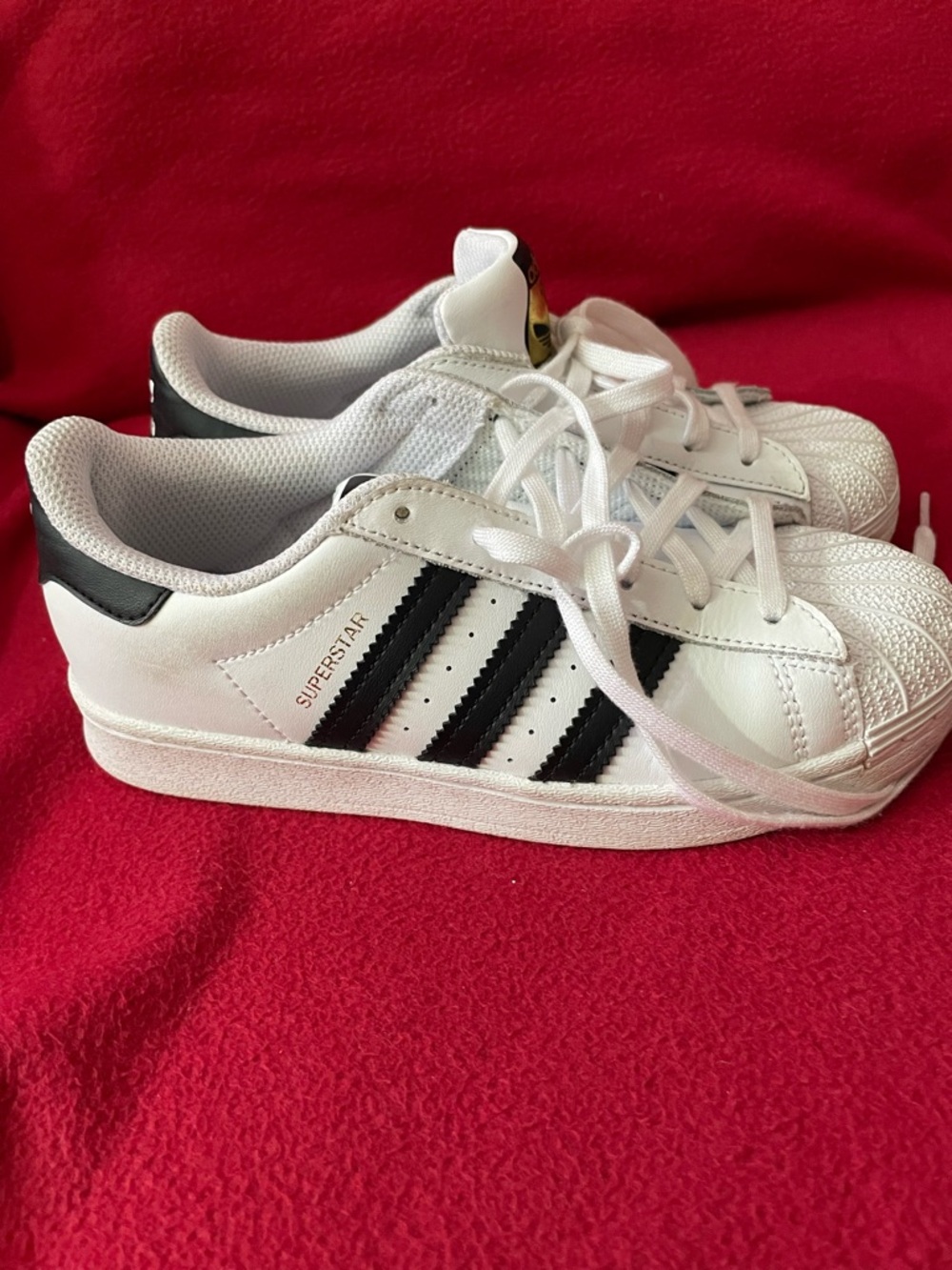 adidas White Sneakers with Black Stripes and Gold Tongue Patch size2